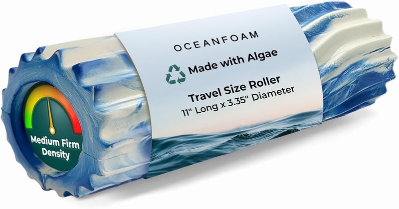 Oceanfoam Ripple Travel Foam Roller (11" x 3.35") Firm Mini Foam Roller for Physical Therapy, Deep Tissue Massage, Back Pain - High Density, Ergonomic Wave Textured - Yoga, Exercise (Royal Marbled) - Image 1
